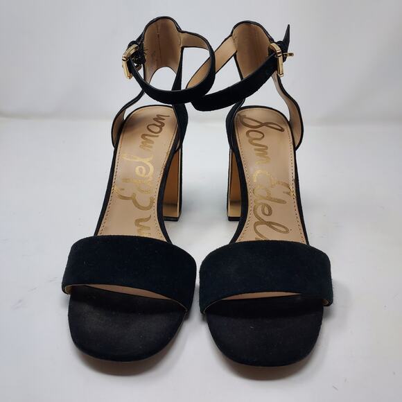 Sam Edelman Black Block Heel Peep Toe Cynthia Sandal Size 8.5 - Picture 2 of 8